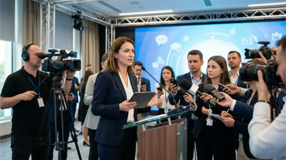woman speaking at press conference