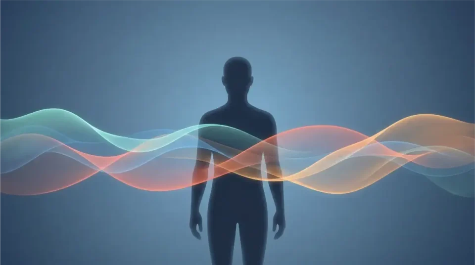 Human silhouette with energy waves