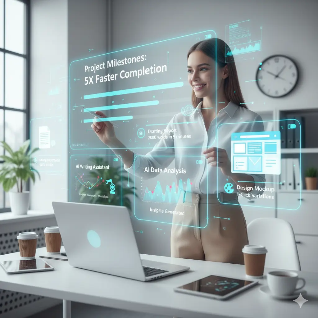 Woman interacting with futuristic interface