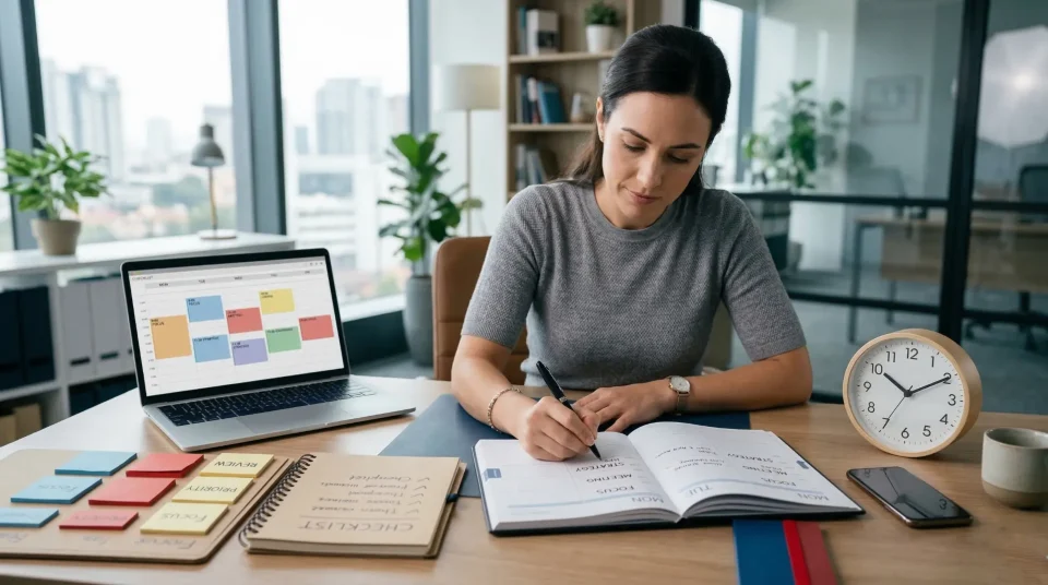 Woman planning at desk